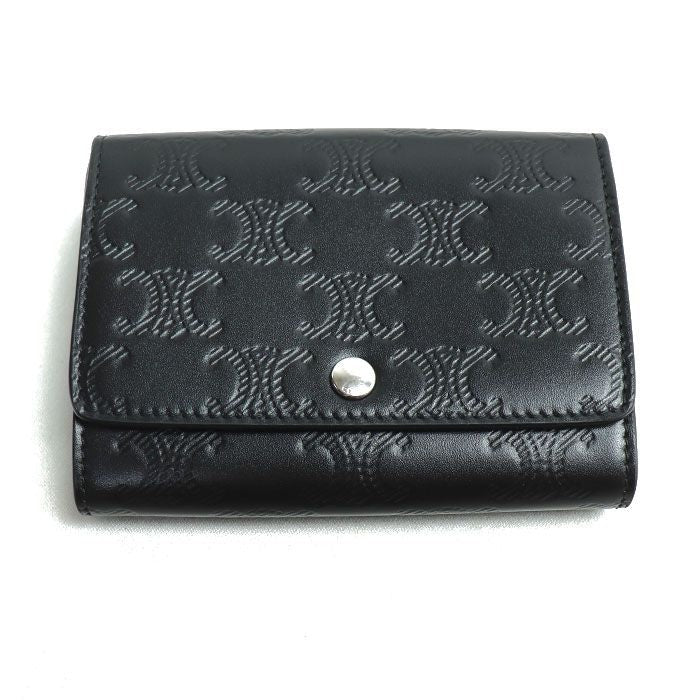 Celine Business Card Holder Triomphe Embossed Case Black 10 M243 Fqd38 si