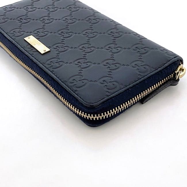Gucci Round Zipper Long Wallet Navy Striped Line — view 4