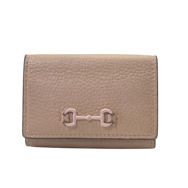 Gucci Horsebit Trifold Wallet Compact Leather Pink Logo