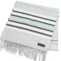 Hermes 100% Cashmere Logo Leather Patch Neolo Cabasol Striped Fringe Scarf