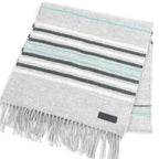Hermes 100% Cashmere Logo Leather Patch Neolo Cabasol Striped Fringe Scarf