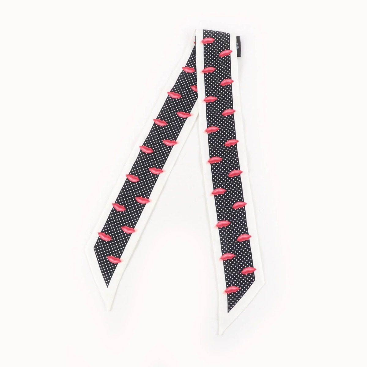 Prada Printed Silk Twill Nice Calf Lip Dot Pattern White Black 850 60 mm Scarf — view 3
