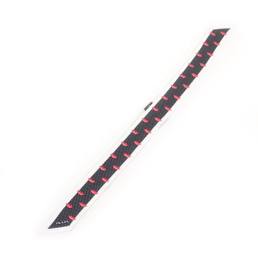 Prada Printed Silk Twill Nice Calf Lip Dot Pattern White Black 850 60 mm Scarf — view 4