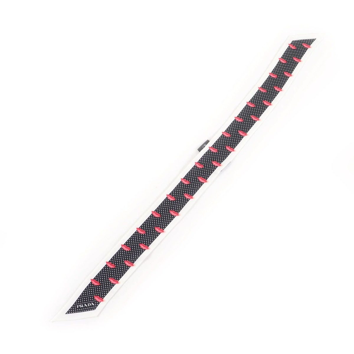 Prada Printed Silk Twill Nice Calf Lip Dot Pattern White Black 850 60 mm Scarf — view 4