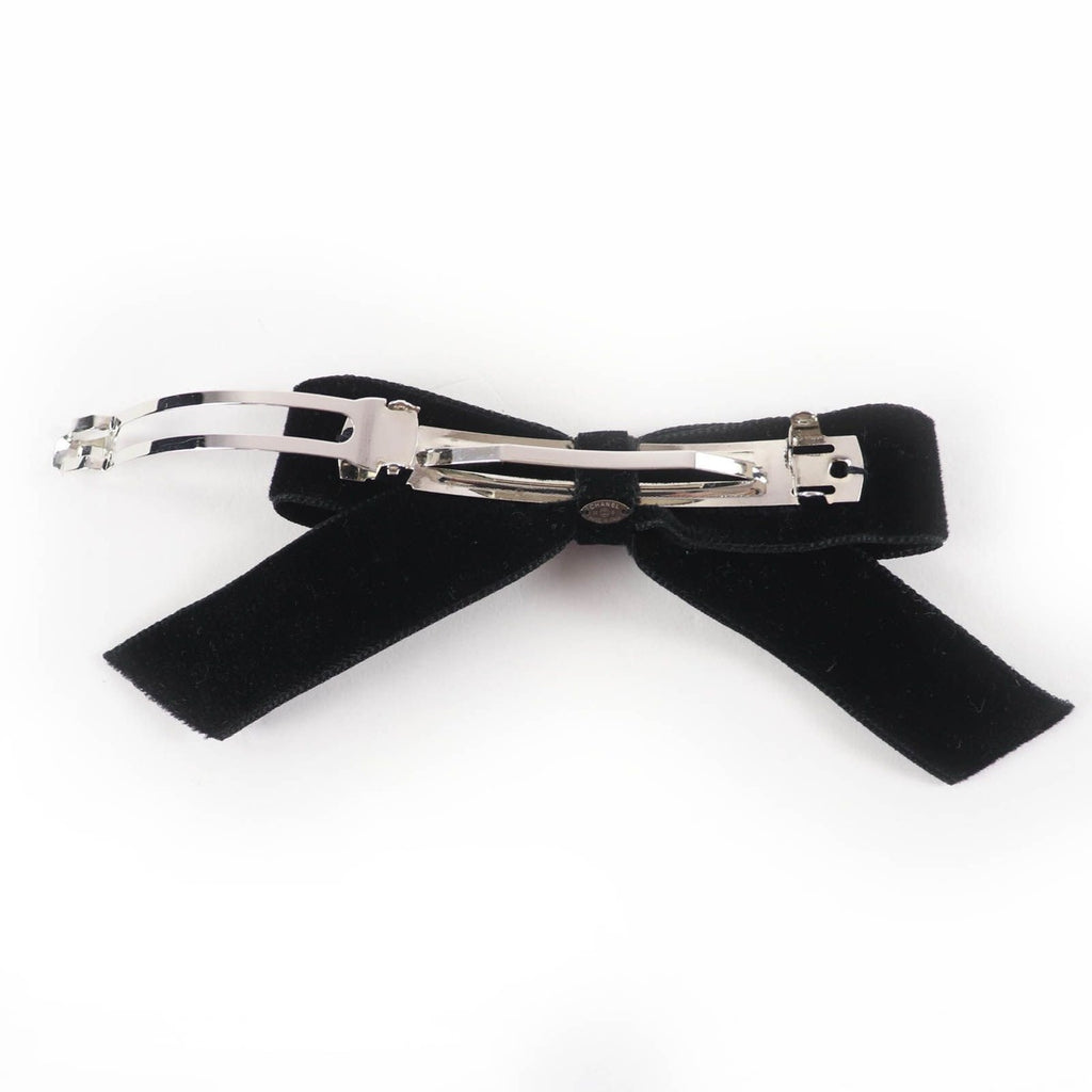 Chanel CC Logo Ribbon Velour Barrette Hair Black Silver — view 4
