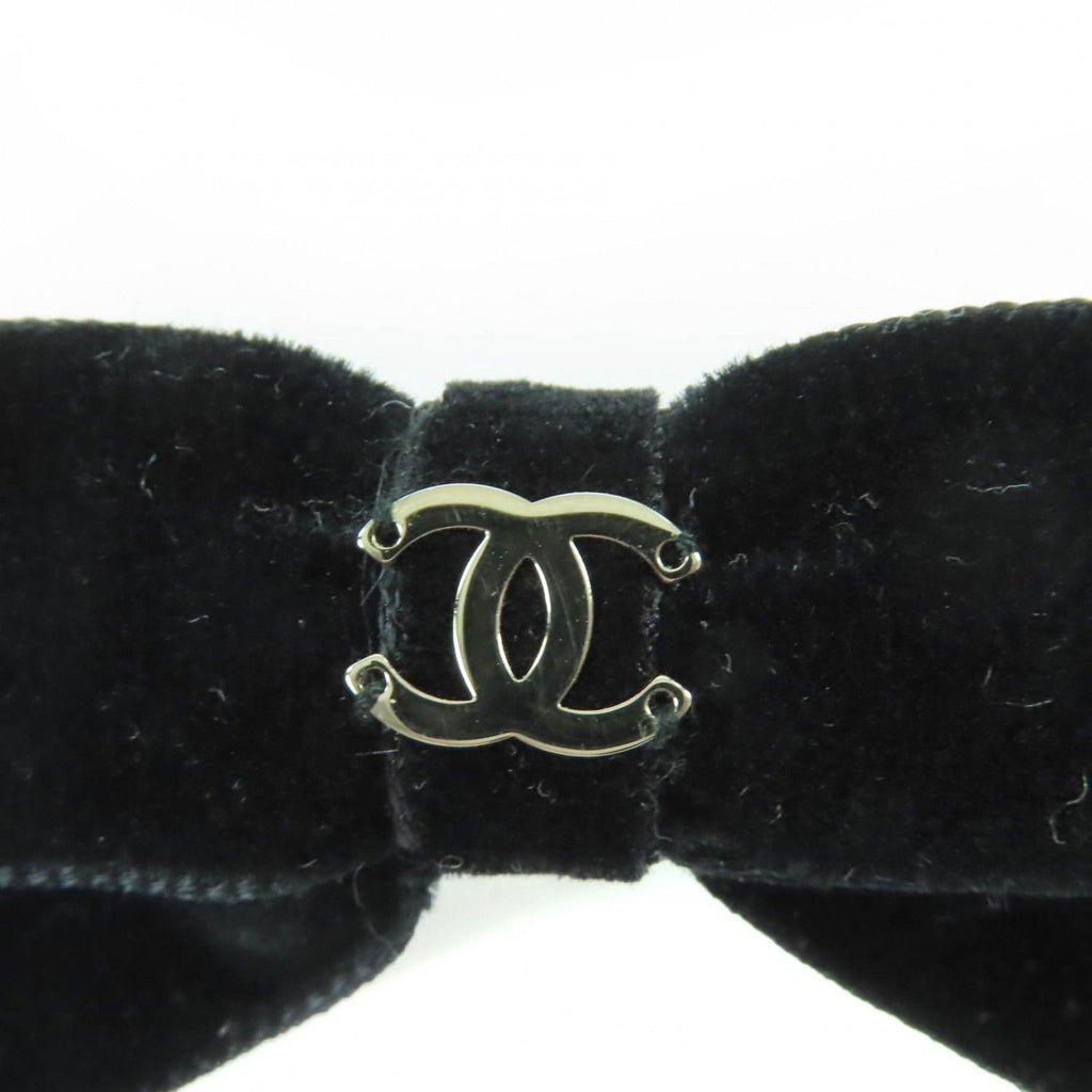 Chanel CC Logo Ribbon Velour Barrette Hair Black Silver — view 5