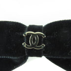 Chanel CC Logo Ribbon Velour Barrette Hair Black Silver — view 5
