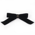 Chanel CC Logo Ribbon Velour Barrette Hair Black Silver