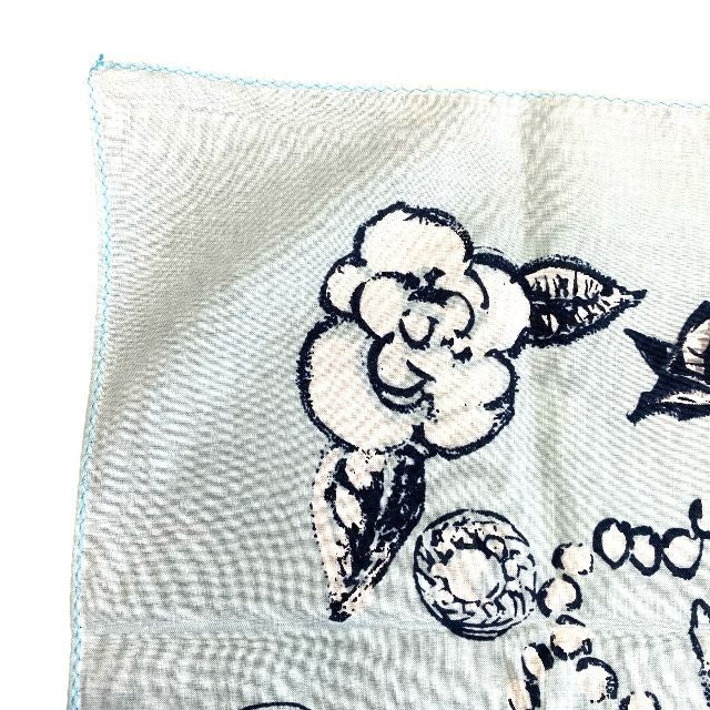 Chanel Scarf Handkerchief Bandana Camellia Logo Coco Mark Light Blue Black — view 3