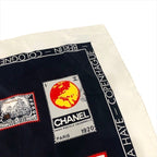Chanel CC Logo Large Scarf Silk Worl Pattern Black Red White — view 5