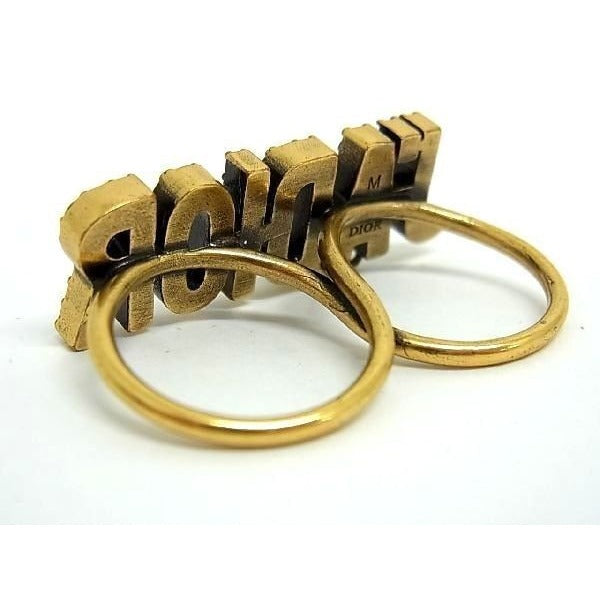 Dior Ring J'A Double Finger Gold Metal Rhinestone Faux