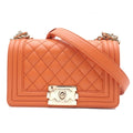 Chanel Chain Shoulder Bag Boy 20 Orange Gold Caviar Leather