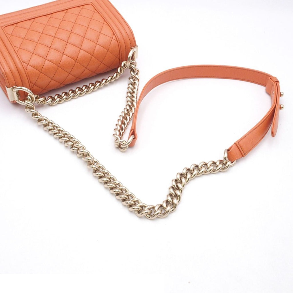 Chanel Chain Shoulder Bag Boy 20 Orange Gold Caviar Leather — view 4