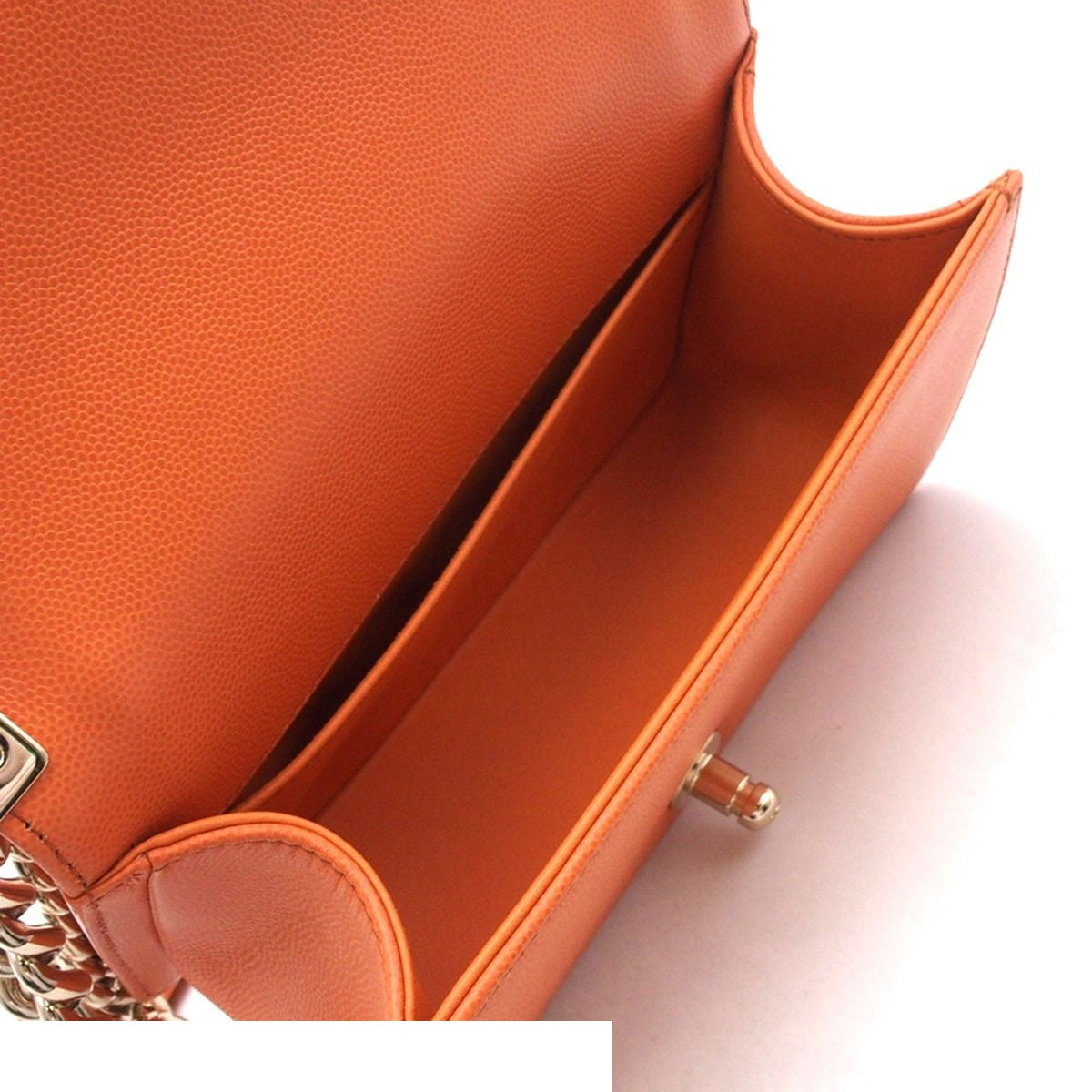 Chanel Chain Shoulder Bag Boy 20 Orange Gold Caviar Leather — view 5