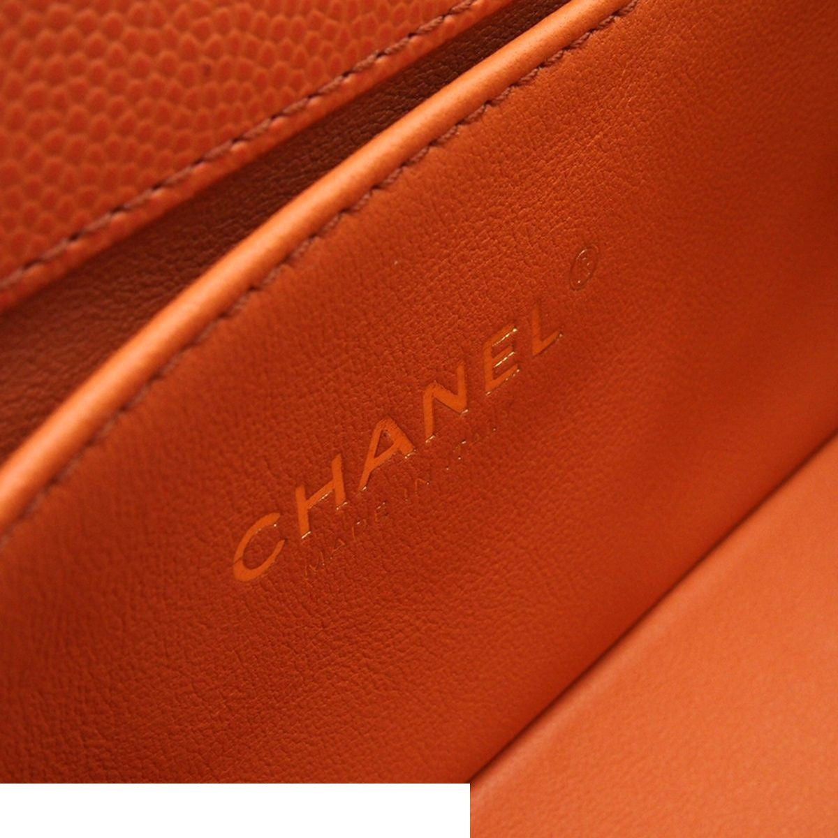 Chanel Chain Shoulder Bag Boy 20 Orange Gold Caviar Leather — view 6