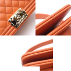 Chanel Chain Shoulder Bag Boy 20 Orange Gold Caviar Leather — view 8