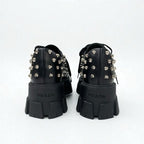 Prada Monolith Loafers Leather Shoes Black Silver Studded Lace Up — view 5
