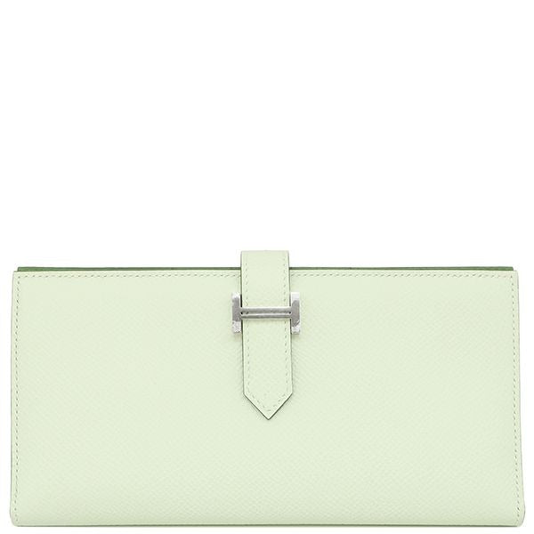 Hermes Long Wallet Bearn Souffle Verso Vaux Epson Vert Fizz Yucca Silver