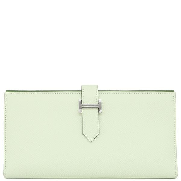 Hermes Long Wallet Bearn Soufflet Verso Veau Epsom Vert Fizz Yucca Silver