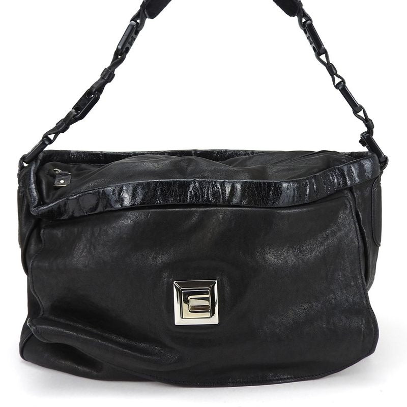 Celine Shoulder Bag Leather Halaco Suede Black Silver Hardware