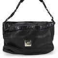 Celine Shoulder Bag Leather Halaco Suede Black Silver Hardware