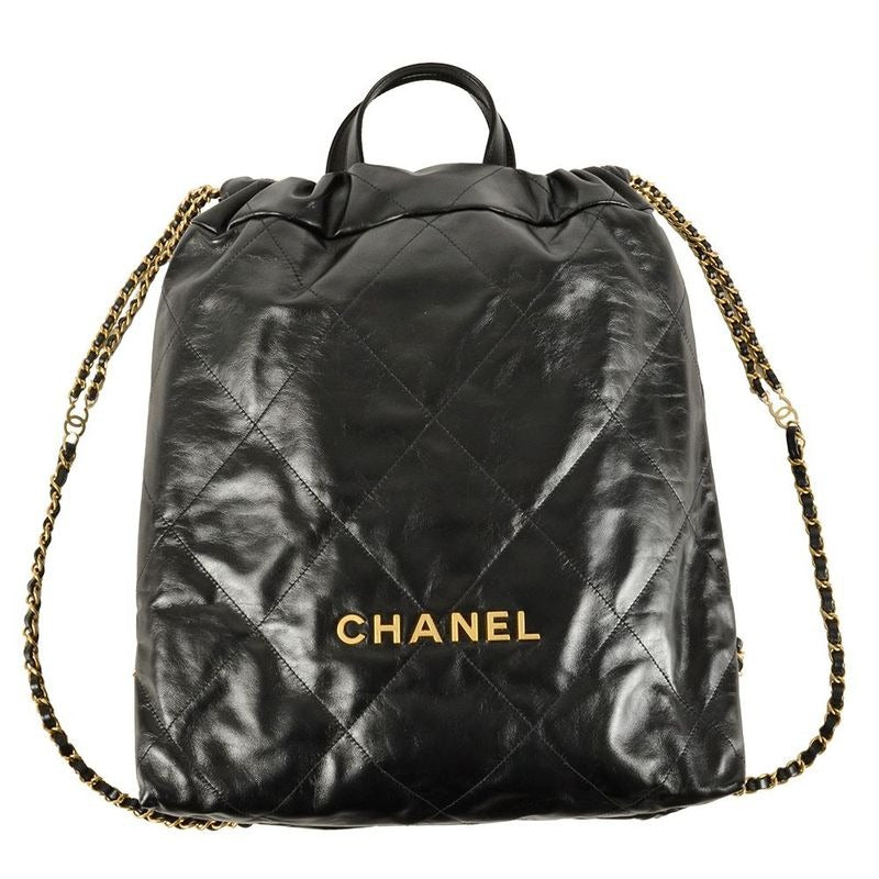 Chanel 22 Quilted Backpack Leather Black Knapsack Chain