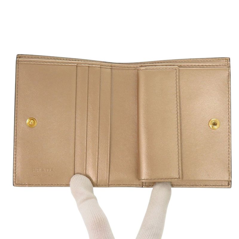 Prada 1 Mv204 Saffiano Leather Gold Fold Wallet 0933 — view 4