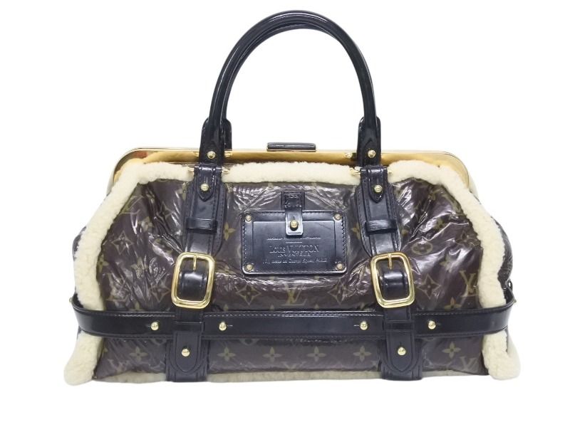 Louis Vuitton Monogram Shearling Storm Handbag Brown Patent Leather Sheepskin