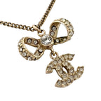 Chanel CC Logo Ribbon Motif Metal Gold Necklace