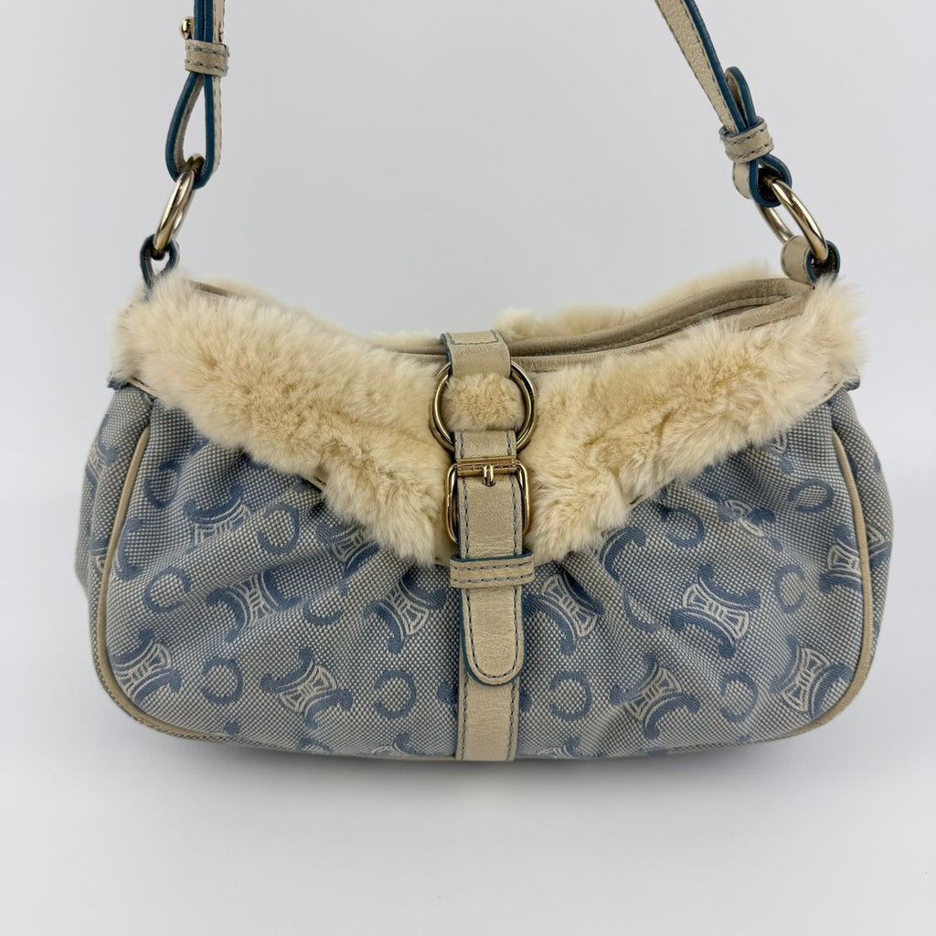 Celine C Macadam Shoulder Bag Blue Canvas Vintage — view 3