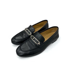 Hermes Colette Loafer Leather Shoes Black Silver Moccasin Flat