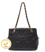 Chanel Chain Shoulder Bag Gold Quilted Caviar Leather Petit Timeless