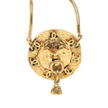 Chanel CC Logo Lion Motif Round Pendant Necklace Gold Plated