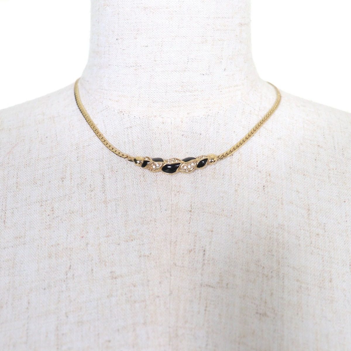 Dior Vintage Rhinestone Necklace Gold Black — view 2
