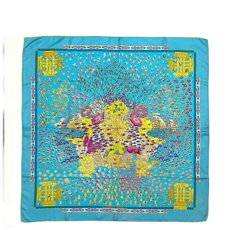 Hermes Scarf Carre 90 Light Blue Atlantic Meeting Cleaned