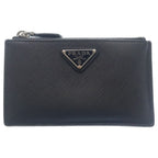 Prada Saffiano Triangle Leather Card Case Black