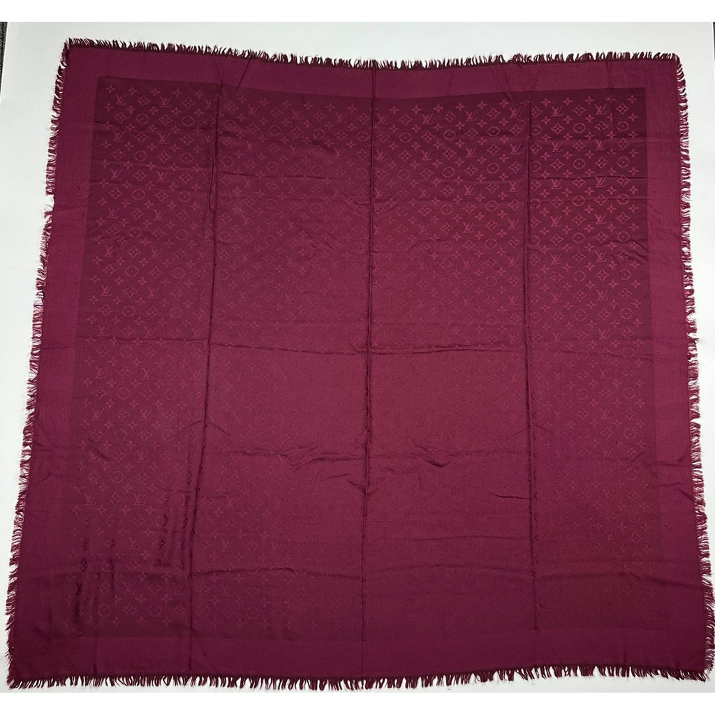 Louis Vuitton Shawl Monogram Silk Wool Red Vintage Scarf — view 2