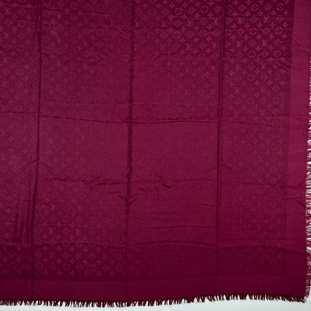Louis Vuitton Shawl Monogram Silk Wool Red Vintage Scarf — view 5