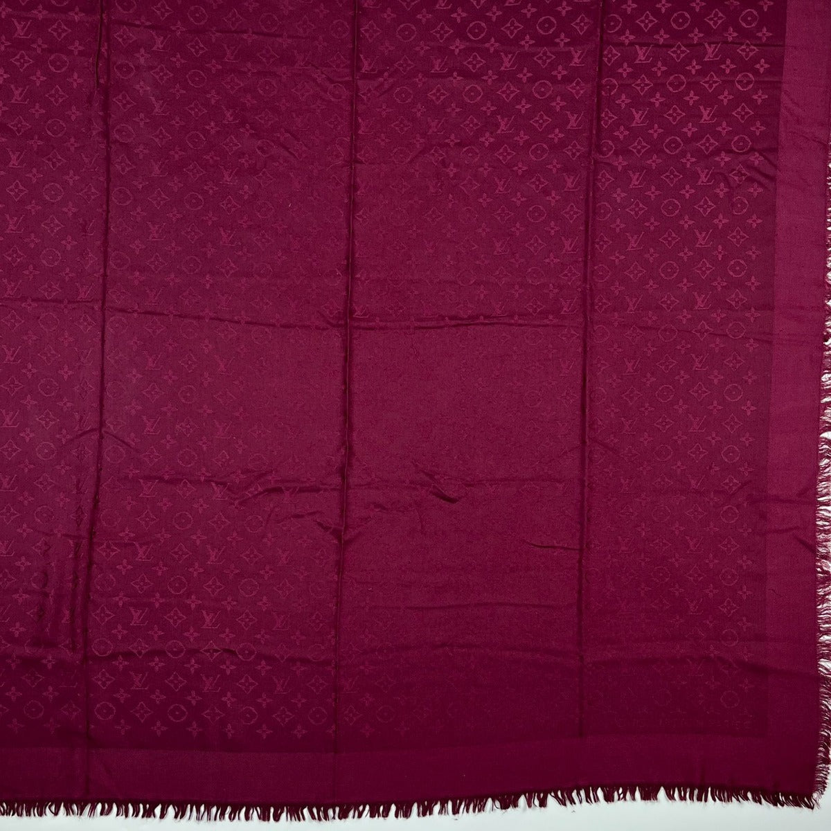 Louis Vuitton Shawl Monogram Silk Wool Red Vintage Scarf — view 5