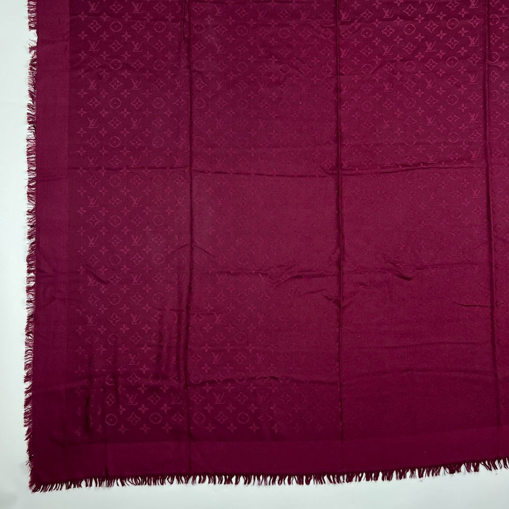 Louis Vuitton Shawl Monogram Silk Wool Red Vintage Scarf — view 6