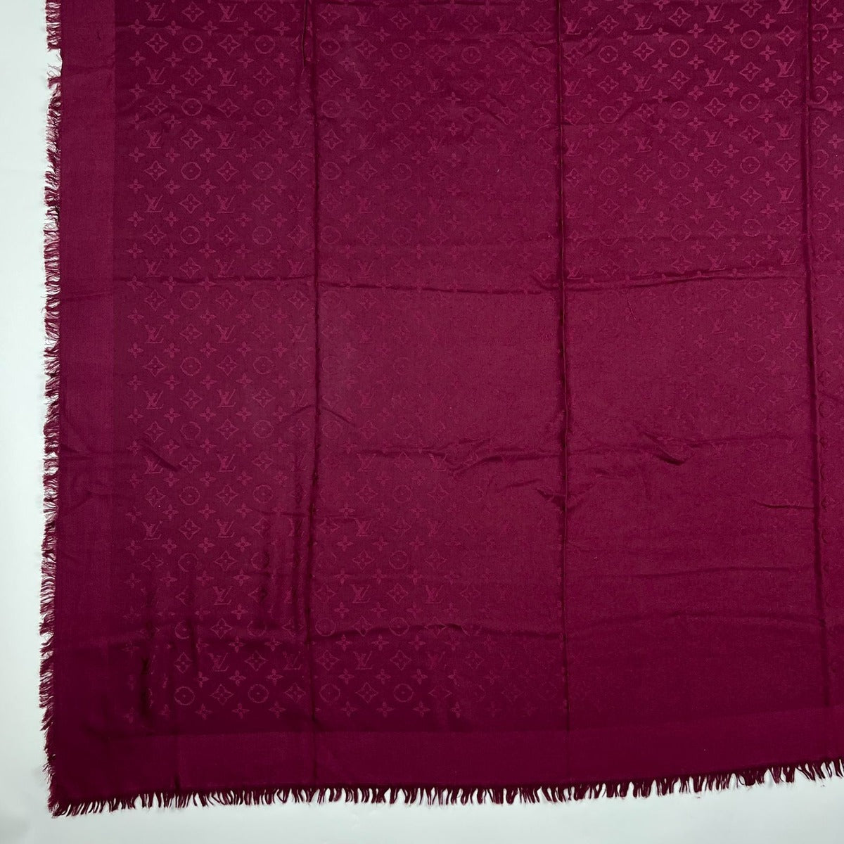 Louis Vuitton Shawl Monogram Silk Wool Red Vintage Scarf — view 6