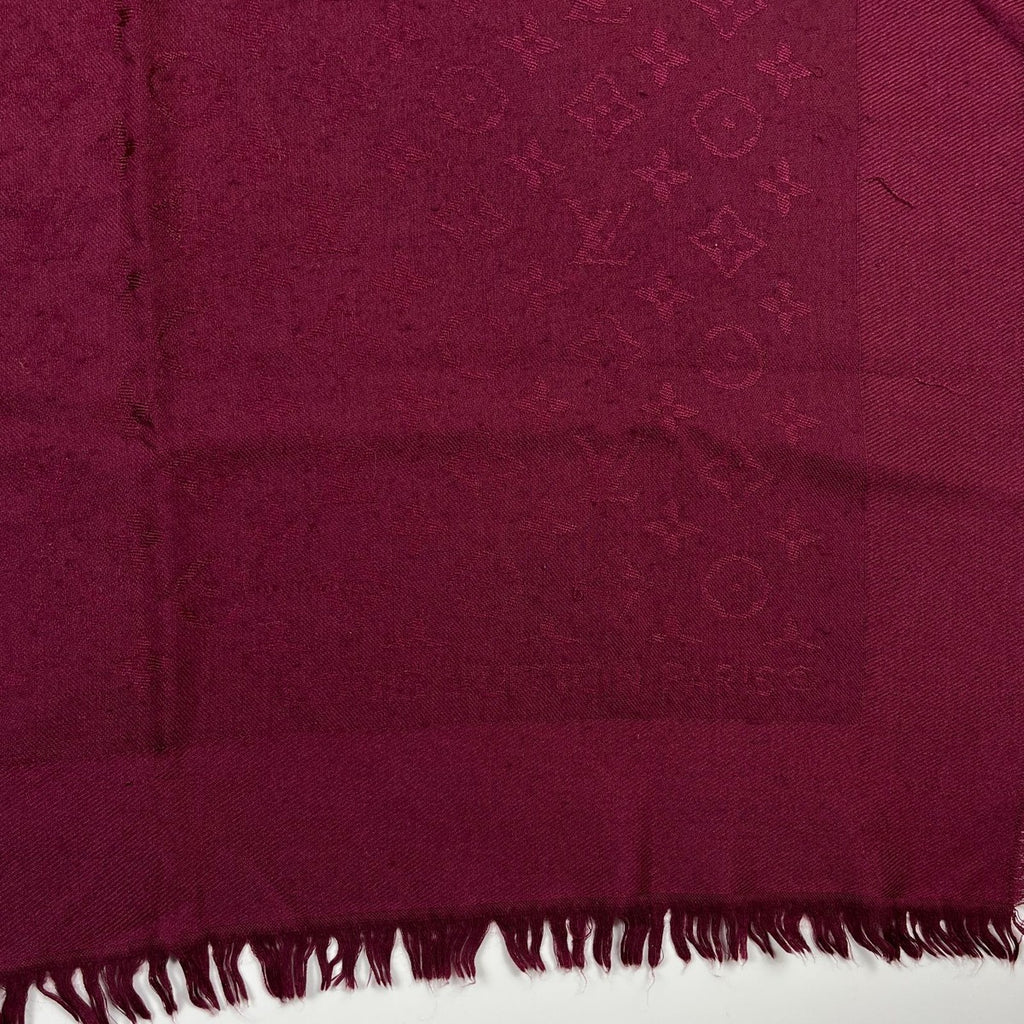 Louis Vuitton Shawl Monogram Silk Wool Red Vintage Scarf — view 7