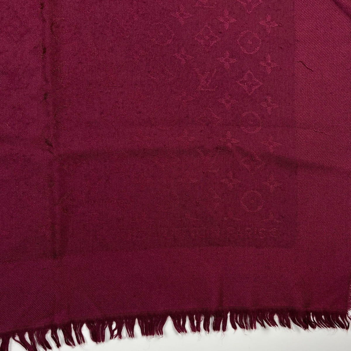 Louis Vuitton Shawl Monogram Silk Wool Red Vintage Scarf — view 7