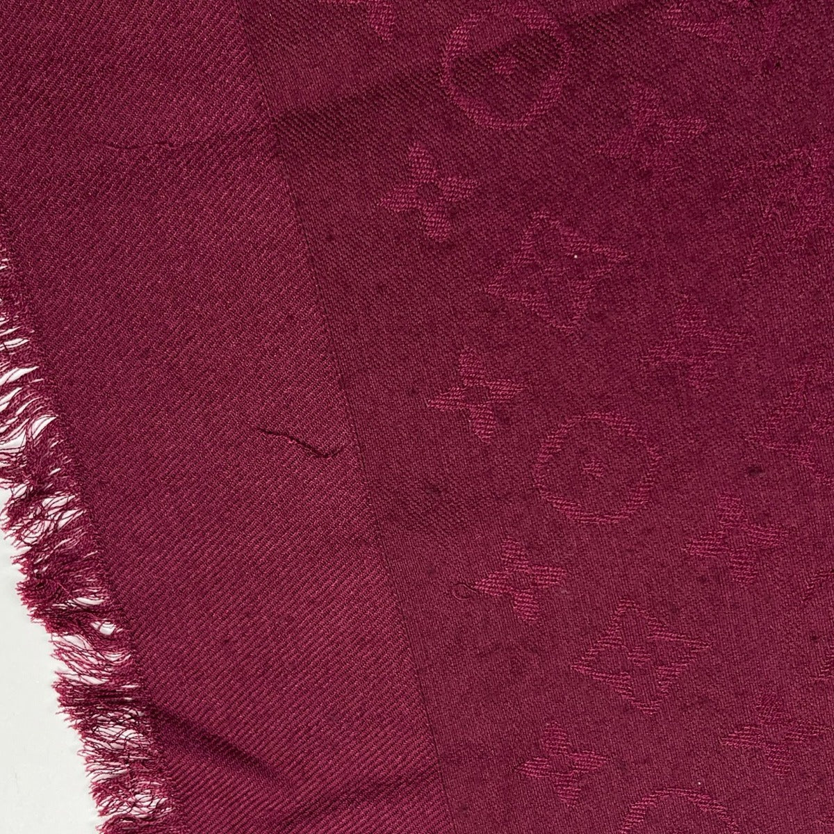 Louis Vuitton Shawl Monogram Silk Wool Red Vintage Scarf — view 9