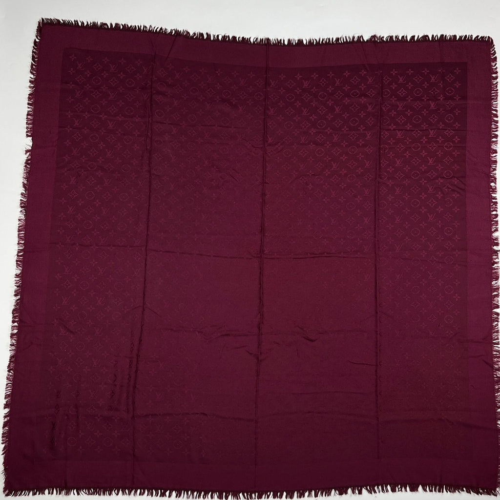 Louis Vuitton Shawl Monogram Silk Wool Red Vintage Scarf