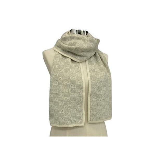 Gucci Scarf GG Pattern Ivory Light Gray