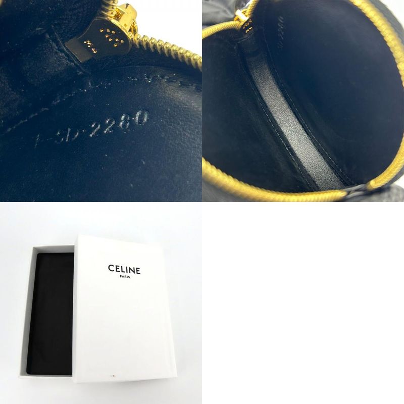 Celine Coin Case Triomphe 10 D222 Bq3.38 no Leather Black Brown Gold Hardware — view 9
