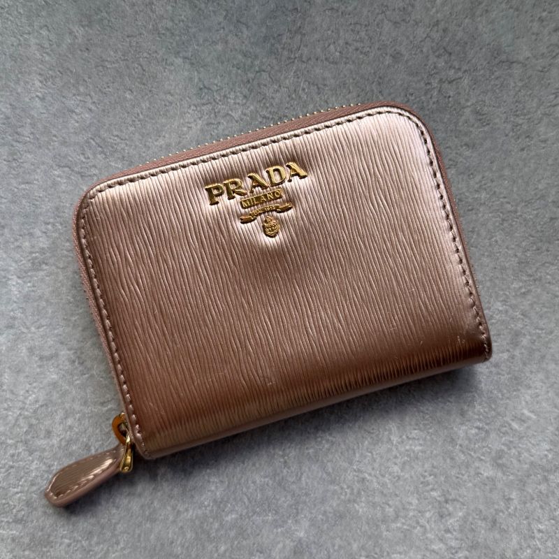 Prada Round Zipper Coin Case Card Viteromove Saffiano Pink Gold Box — view 6