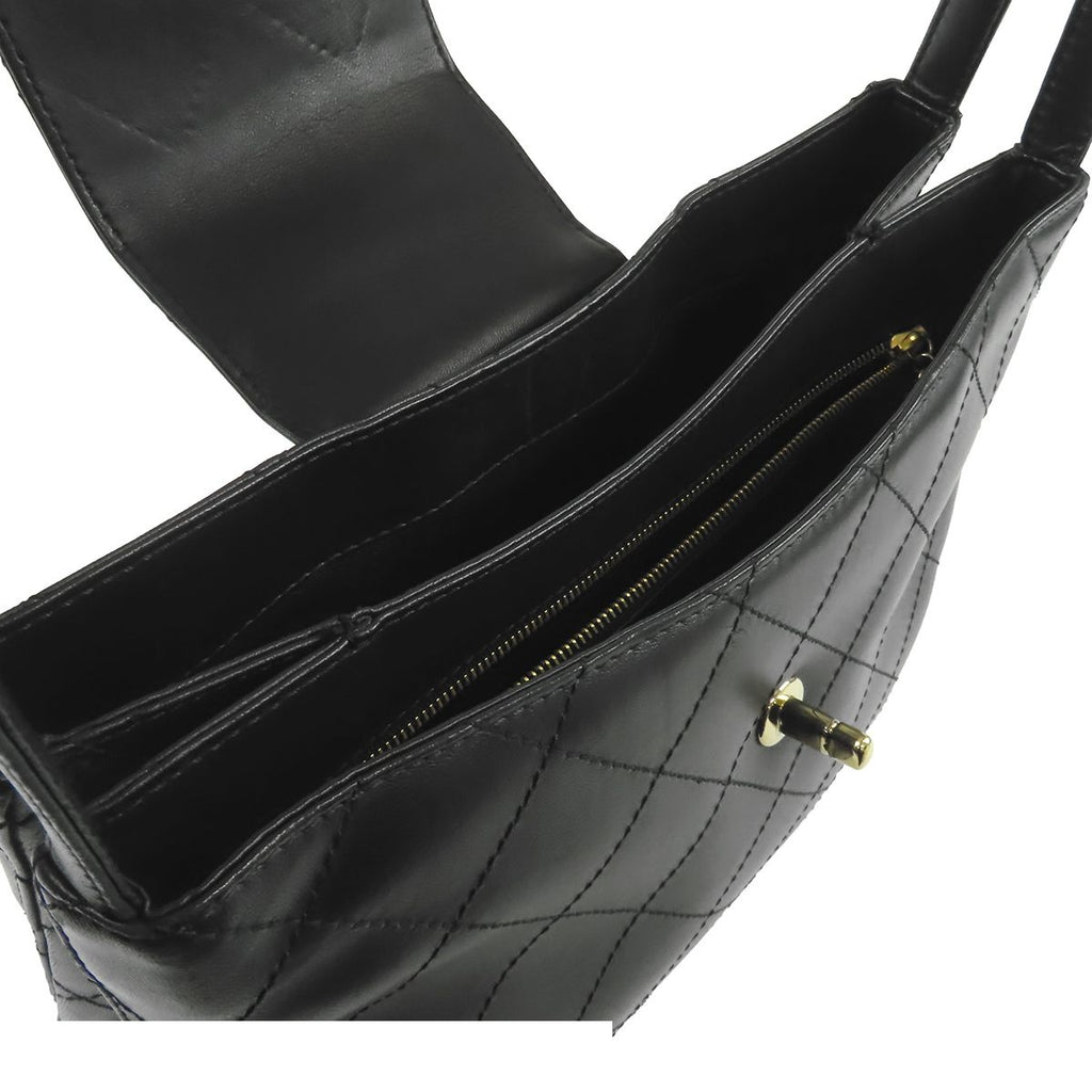 Chanel Shoulder Bag Black Leather Quilted CC Logo — view 4