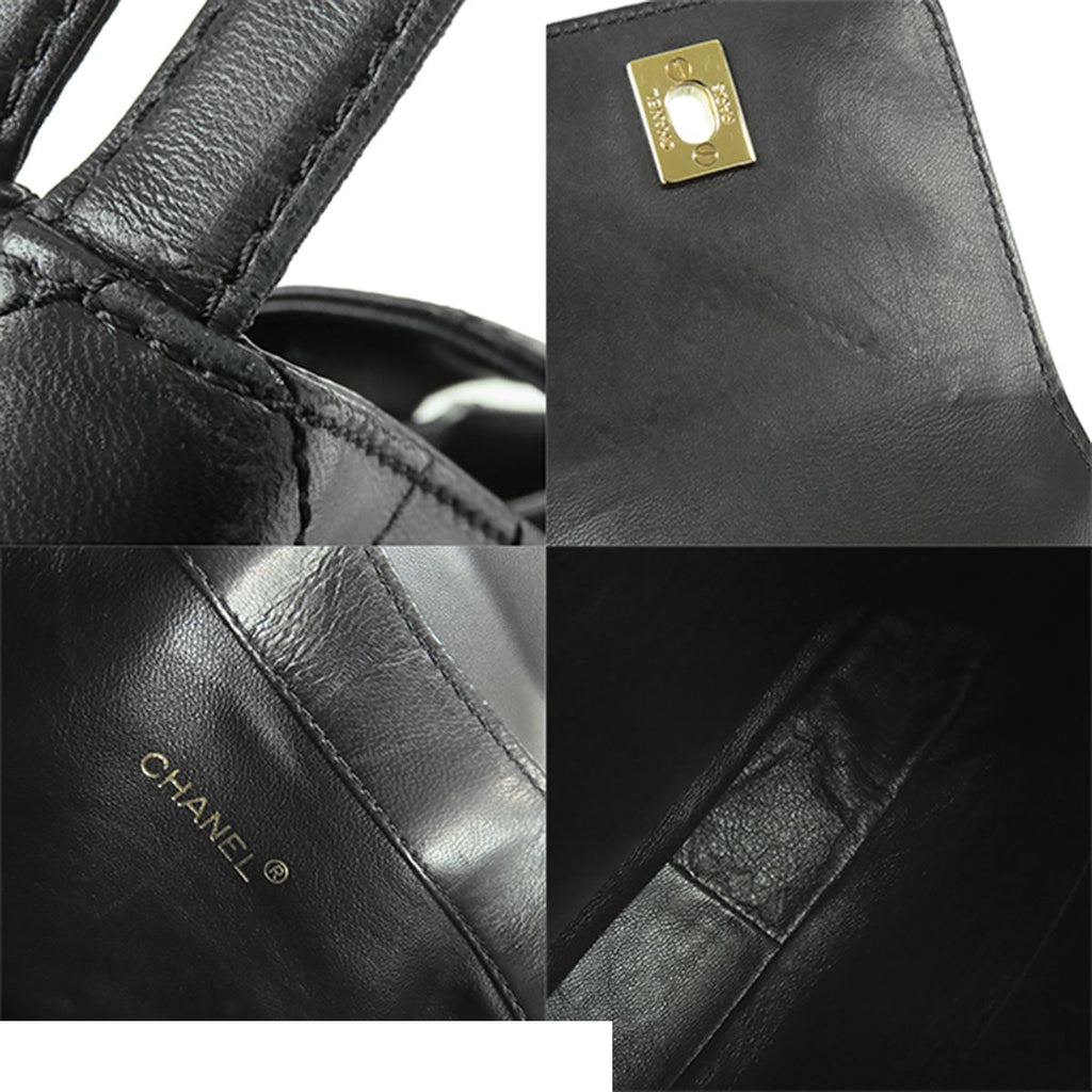 Chanel Shoulder Bag Black Leather Quilted CC Logo — view 8